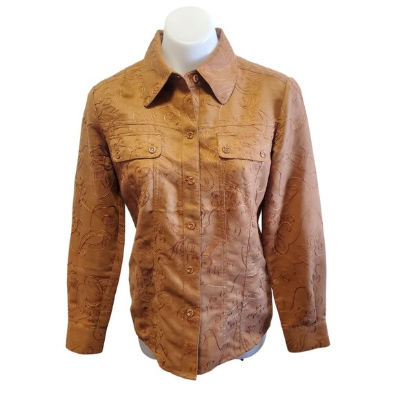 Chico's Faux Suede Western Embroidery Long Sleeve Paisley Shirt Boho Small - Picture 1 of 9